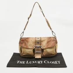 Pre Owned Prada Beige Nylon & Python Double Pocket Shoulder Bag