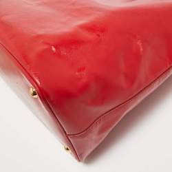 Pre Owned Prada Red Patent Leather Snap Tote