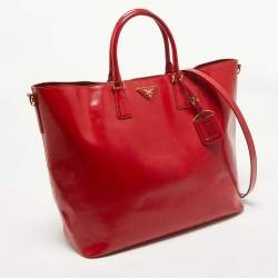 Pre Owned Prada Red Patent Leather Snap Tote