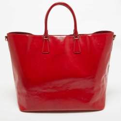 Pre Owned Prada Red Patent Leather Snap Tote