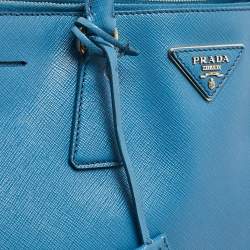 Pre Owned Prada Blue Saffiano Lux Leather Large Double Zip Tote