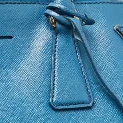 Pre Owned Prada Blue Saffiano Lux Leather Large Double Zip Tote