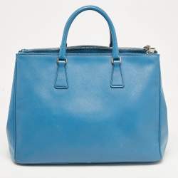 Pre Owned Prada Blue Saffiano Lux Leather Large Double Zip Tote