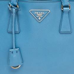 Pre Owned Prada Blue Saffiano Lux Leather Large Double Zip Tote