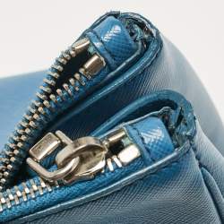 Pre Owned Prada Blue Saffiano Lux Leather Large Double Zip Tote