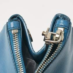 Pre Owned Prada Blue Saffiano Lux Leather Large Double Zip Tote