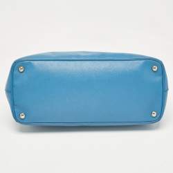 Pre Owned Prada Blue Saffiano Lux Leather Large Double Zip Tote
