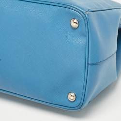 Pre Owned Prada Blue Saffiano Lux Leather Large Double Zip Tote