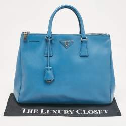 Pre Owned Prada Blue Saffiano Lux Leather Large Double Zip Tote