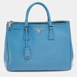 Pre Owned Prada Blue Saffiano Lux Leather Large Double Zip Tote