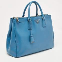 Pre Owned Prada Blue Saffiano Lux Leather Large Double Zip Tote