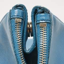 Pre Owned Prada Blue Saffiano Lux Leather Large Double Zip Tote