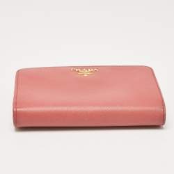 Pre Owned Prada Pink Saffiano Metal Leather French Wallet