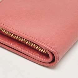 Pre Owned Prada Pink Saffiano Metal Leather French Wallet