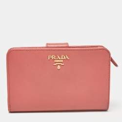 Pre Owned Prada Pink Saffiano Metal Leather French Wallet