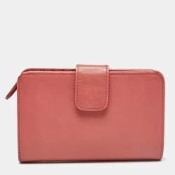 Pre Owned Prada Pink Saffiano Metal Leather French Wallet