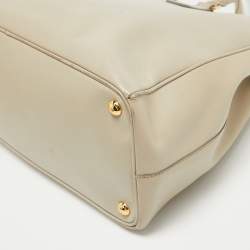 Pre Owned Prada Light Beige Saffiano Lux Leather Large Double Zip Tote