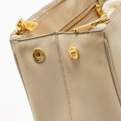 Pre Owned Prada Light Beige Saffiano Lux Leather Large Double Zip Tote