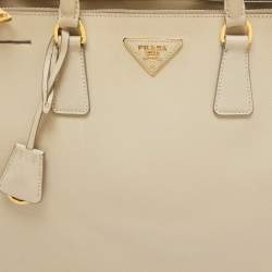 Pre Owned Prada Light Beige Saffiano Lux Leather Large Double Zip Tote