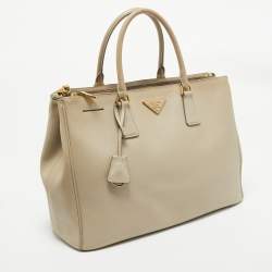 Pre Owned Prada Light Beige Saffiano Lux Leather Large Double Zip Tote