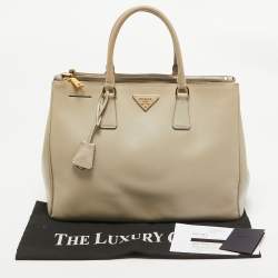 Pre Owned Prada Light Beige Saffiano Lux Leather Large Double Zip Tote