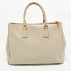 Pre Owned Prada Light Beige Saffiano Lux Leather Large Double Zip Tote