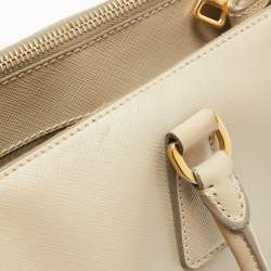 Pre Owned Prada Light Beige Saffiano Lux Leather Large Double Zip Tote