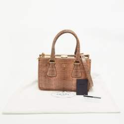 Pre Owned Prada Salmon Karung Leather Frame Zip Tote
