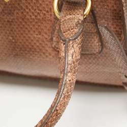 Pre Owned Prada Salmon Karung Leather Frame Zip Tote