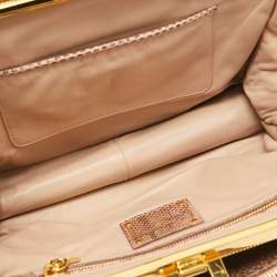 Pre Owned Prada Salmon Karung Leather Frame Zip Tote
