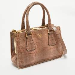 Pre Owned Prada Salmon Karung Leather Frame Zip Tote