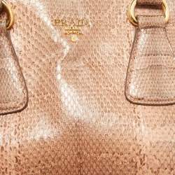 Pre Owned Prada Salmon Karung Leather Frame Zip Tote