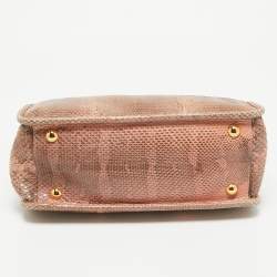 Pre Owned Prada Salmon Karung Leather Frame Zip Tote