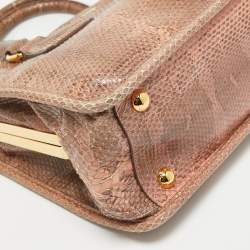 Pre Owned Prada Salmon Karung Leather Frame Zip Tote