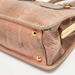 Pre Owned Prada Salmon Karung Leather Frame Zip Tote