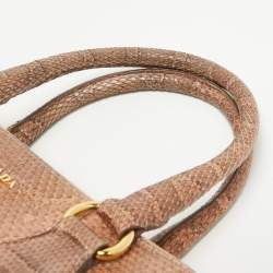 Pre Owned Prada Salmon Karung Leather Frame Zip Tote