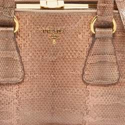 Pre Owned Prada Salmon Karung Leather Frame Zip Tote