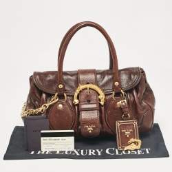 Prada Dark Brown Cervo Animalier Leather Satchel