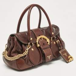 Prada Dark Brown Cervo Animalier Leather Satchel