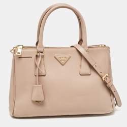 Prada Light Pink Saffiano Lux Leather Small Galleria Double Zip Tote