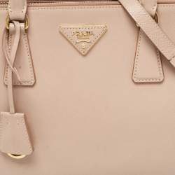 Prada Light Pink Saffiano Lux Leather Small Galleria Double Zip Tote