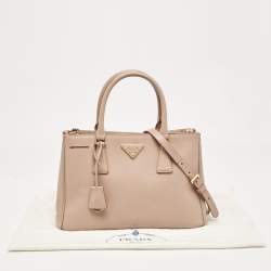 Prada Light Pink Saffiano Lux Leather Small Galleria Double Zip Tote