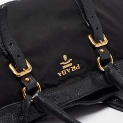 Pre Owned Prada Black Leather and Nylon Buckle Shoulder Bag