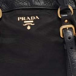 Pre Owned Prada Black Leather and Nylon Buckle Shoulder Bag