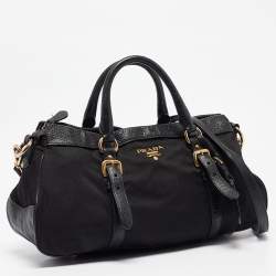 Pre Owned Prada Black Leather and Nylon Buckle Shoulder Bag