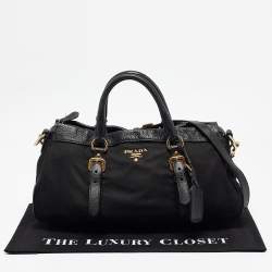 Pre Owned Prada Black Leather and Nylon Buckle Shoulder Bag