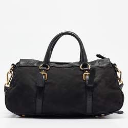 Pre Owned Prada Black Leather and Nylon Buckle Shoulder Bag