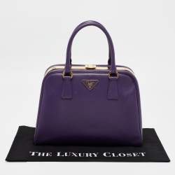 Prada Purple Saffiano Lux Leather Pyramid Frame Satchel