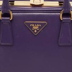 Prada Purple Saffiano Lux Leather Pyramid Frame Satchel