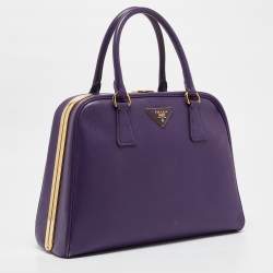 Prada Purple Saffiano Lux Leather Pyramid Frame Satchel